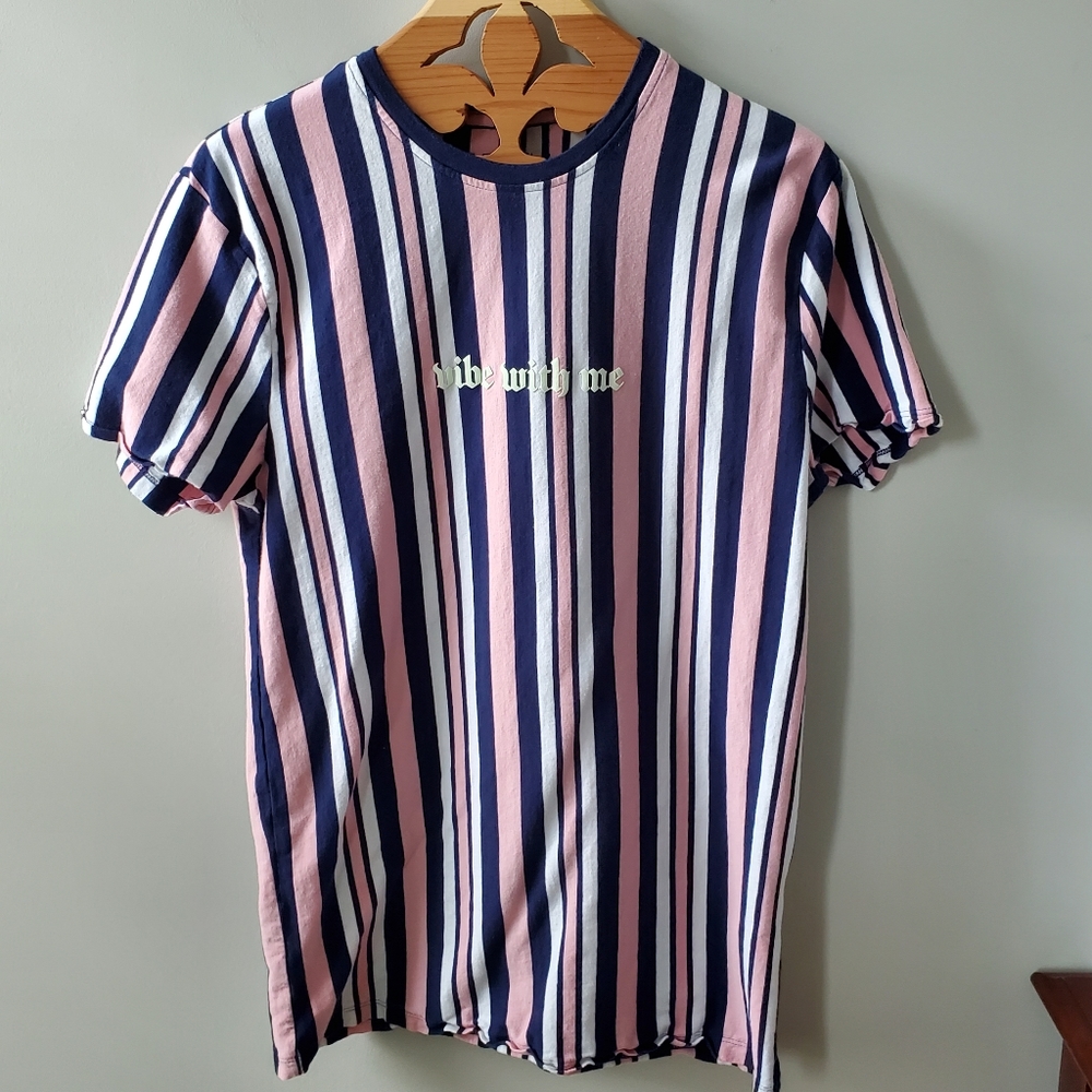 VOX POPULI Mens, Vibe with Me, Striped Shirt, Tee Shirt